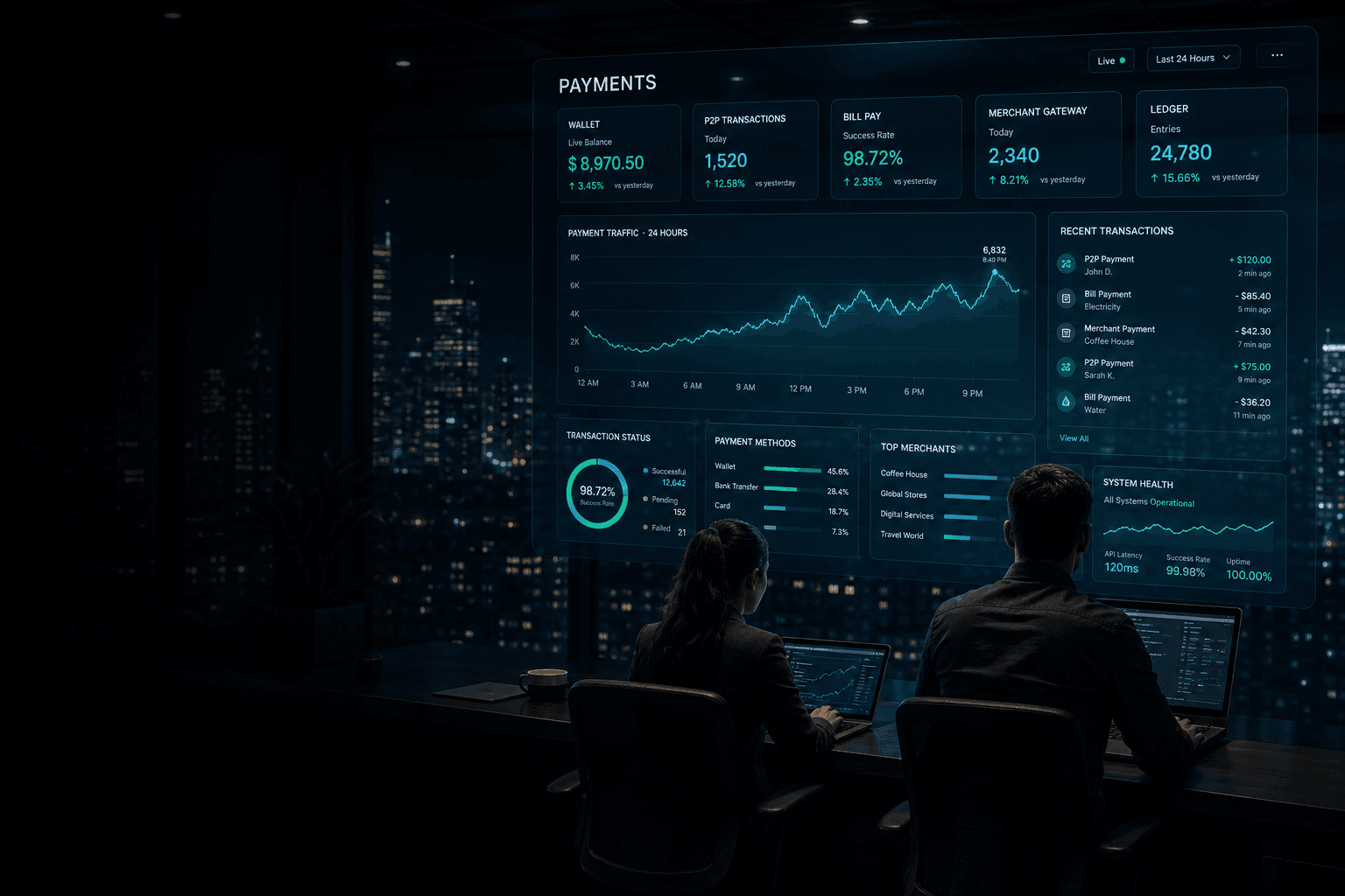 Payments — wallets, ledgers, and merchant gateways.